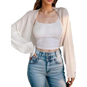 Women Knit Bolero Shrug Long Sleeve Cropped Cardigan Mesh Sweater